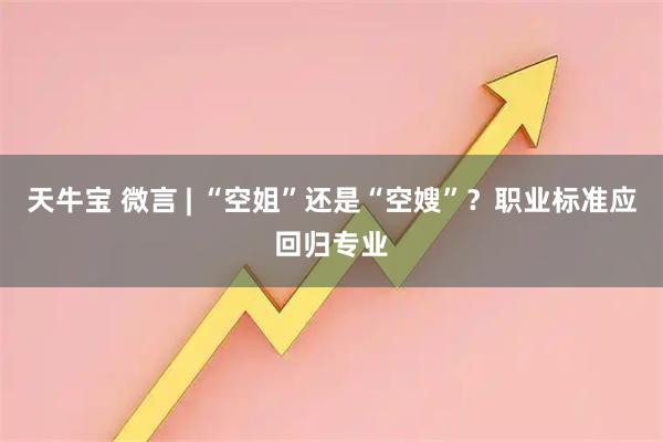 天牛宝 微言 | “空姐”还是“空嫂”？职业标准应回归专业